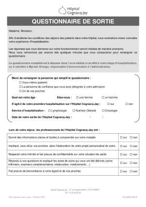 Questionnaire de sortie